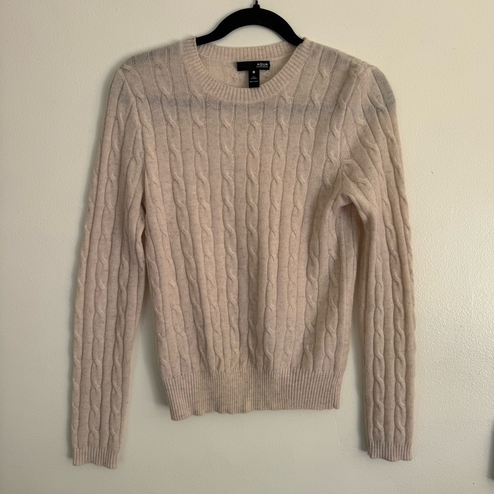 100% cashmere size XS Cable Knit Cream Sweater country club yacht club